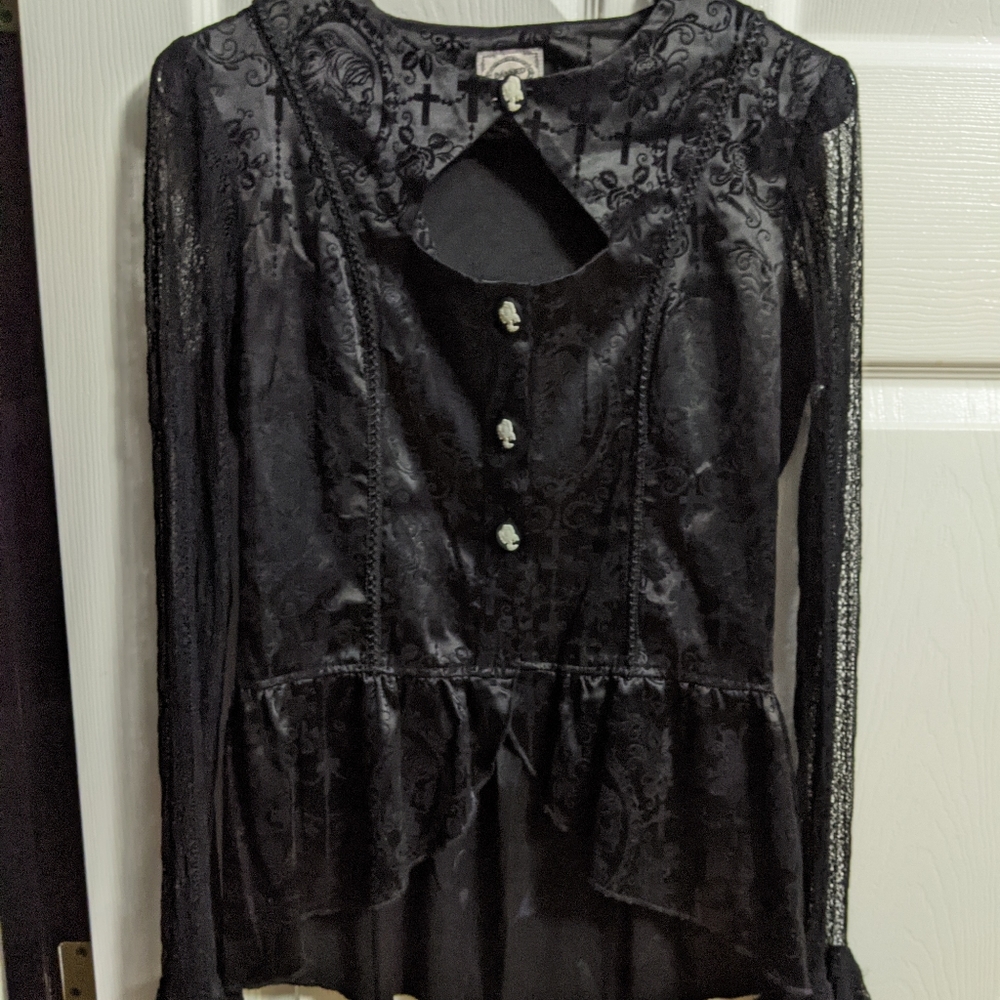 Banned UK Gothic Black Lace Satin Corset Blouse